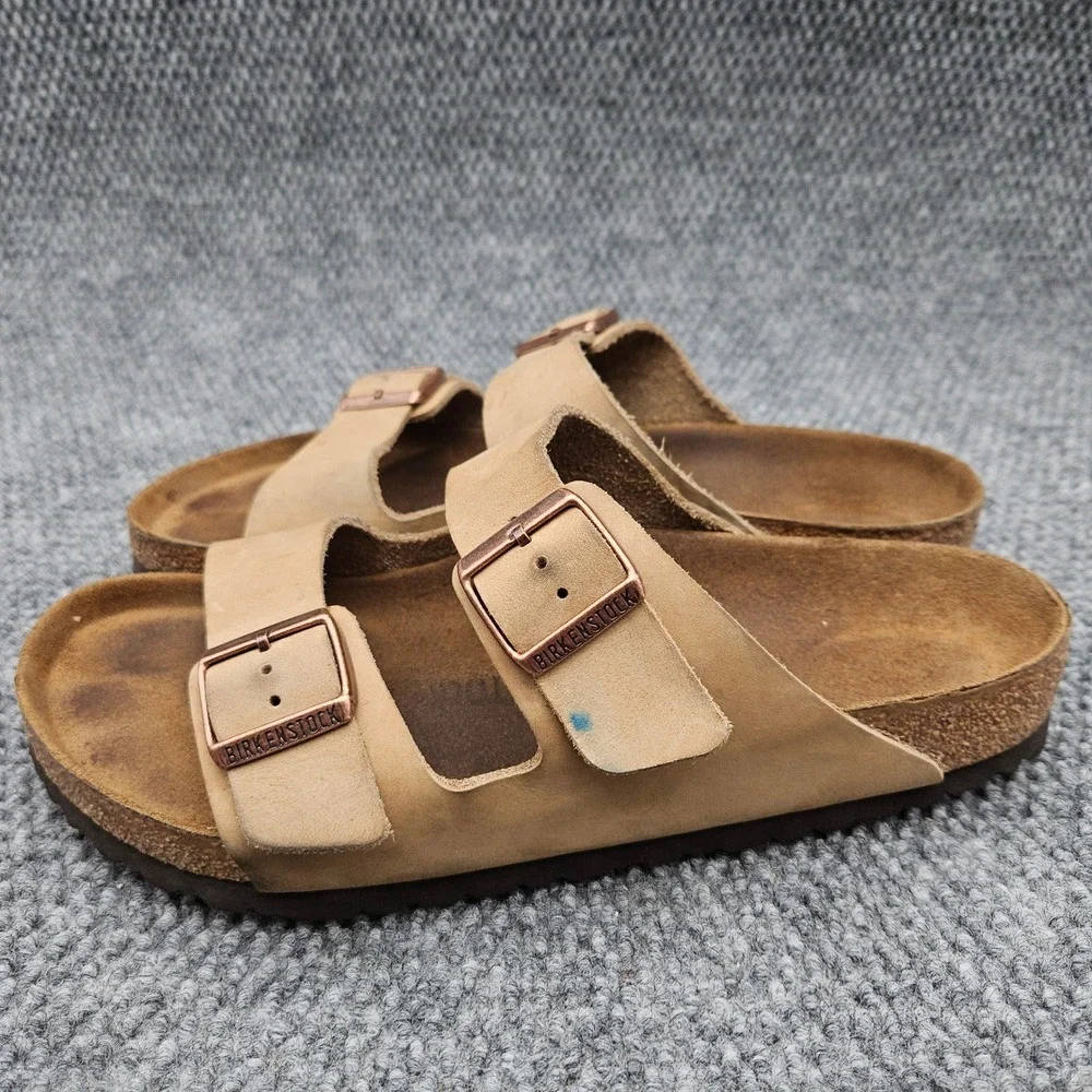 Birkenstock (Men's 43 US 10) Tan Sandals Arizona Leather Two Strap Slide Comfort
